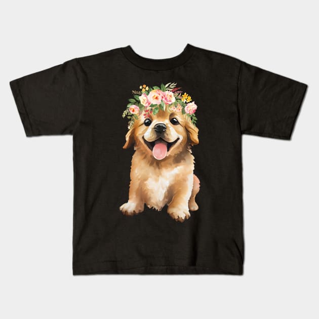 Golden Retriever Blumen Krone Kids T-Shirt by hexchen09